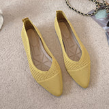 Women Pointed Shallow Flat Heel Shoes Fashion Loafers Soft Bottom Ballet Flats Classic Knit Mesh Non-slip Sole Barefoot