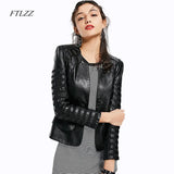 Spring Autumn Winter New Leather Women Jacket Long Sleeve Patchwork black Coat Zipper Design Motorcycle PU