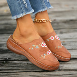 Breakj Embroidered Buns Slippers Women's Large-Size Round Head Baotou Slope And Wear Half-Dragging Women's
