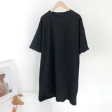 Women Casual Loose Solid 100% Cotton T Shirt Dress O Neck Mini Dress Batwing Short Sleeve Basic Dresses