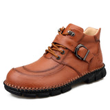 Men's Ankle Boots Split Leather Men Western Boots Designer Men Casual Sneaker Round Toe Men Safety Boots Plus Size