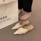 Breakj New Baotou Half Slippers Female Lazy People Wear A Stylish Pointed Muller Shoes Summer Thick Heel