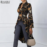 Oversize ZANZEA Fashion Women Asymmetrical Shirts 2022 Spring Autumn Printed Puff Sleeve Tops Casual Office Lady High Low