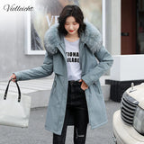 Snow Wear Long Parkas Winter Coat Women Fur Liner Casual Hooded Deep Pockets Drawstring Winter Jacket Women