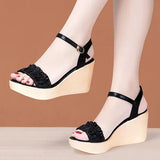 Sandals Espadrilles Platform 2023 Women's Clogs Wedge Suit Female Beige Heel Shoe Thick Square Toe Buckle Strap
