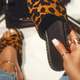 Women Flip Flops Leopard Print Summer 2022 Slippers Woman Casual Flats Cross Open Toe Female Lady Slides Slippers Sandals