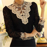 White BlousesWomen Sexy Shirt Lace Blouse Autumn Spring Long Sleeve Tops Casual Elegant Female Black