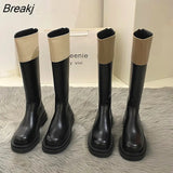 Autumn Winter Shoes Women Long Boot Shoes Thick Sole Knight Knee High Boots Designer Round Toe PU Leather