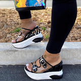 Pvc Wedge Slippers Thick Sole High Top Transparent Belt Buckle Paltform Waterproof Autumn Ladies Shoes Plus Size