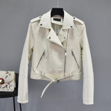 Women Faux Soft Leather Short Jacket Rivet Epaulet Zipper Pu Motorcycle Basic Jackets Female Red Black Outerwear With