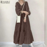 Vintage Ruffle Dress Women's Spring Sundress ZANZEA 2022 Casual Puff Sleeve Maxi Vestidos Female V Neck Robe