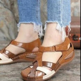 New Summer Women's Sandals Fashion Velcro Wedge Casual Sandals Baotou Low Heel PU Roman Women's Shoes Zapatos De