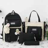 2022 NEW 5-piece set School backpack Canvas Korean Large capacity Women's backpack Kawaii cute doll school girl backpack