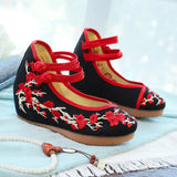 Breakj Heels Single Shoes Embroidered Cloth Shoes Women's Embroidered Shoes Embroidered Shoes Spring And Autumn Retro Plate Buckle Beef Tendon