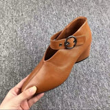 New Small Leather Korean Version Fashion Grandma Toe Layer Leather Fashion Single Shoes Autumn Women's Single Shoes
