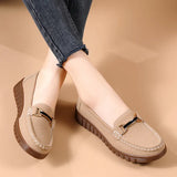 Breakj New Women's Shoes Flats Women's Single Shoes Bean Shoes With Metal Buckle Casual Shoes British Style Women's Small Leather