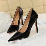 Breakj Fashion Sexy Nightclub Show Thin Heels Women's Shoes With High Heels Shallow Pointed Rivet Single