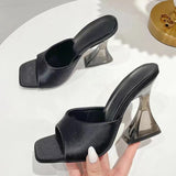 Breakj 2025 Summer New Transparent Crystal Shoes Coarse Heel Cool Slippers Women Fashion Wearing Beach