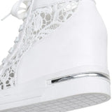 Women Wedge Platform Sneakers Rubber Brogue Leather High heels Lace Up Shoes Pointed Toe Height Increasing Creepers White
