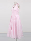 2025 Spring New Retro French Famous Hanging Neck Dress Gentle Lattice Waist Thin Sweet Dress