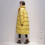 Winter Stand Collar Solid Long Down Jacket Women 90% White Duck Down coat Yellow Down Parka Blue Thick Warm Snow