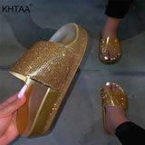Bling Slippers Flatform Summer Women Crystal Slipper Glitter Flat Outdoor Ladies Slides Beach Shoes Female Fashion