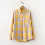 New Loose Design Cotton Plaid Shirt Women Young Style Long Sleeve Blouses Casual Shirts Lady Tops Clothes