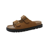 Shoes Casual One Word Slipper Women's Summer 2024 New Boken Wearing A Thick Belt Buckle Flat Half