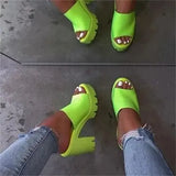 Peep Toe Platform Slippers Ladies Sexy Square Med Heels Female Party Fashion Slides 2021 Woman Casual Shoes Plus