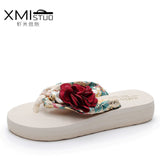 High Heel Women's Beach Slippers for Women In Summer with Thick Heeled Sandals Flower Wedge Slippers Women house