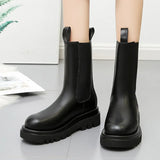 Leather Women Ankle Boots Fashion Platform Warm Fur High Heel Winter Shoes Woman Casual Footwear Size