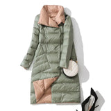 New Women Double Sided Down Long Jacket Winter Turtleneck White Duck Down Coat Double Breasted Warm Parkas Snow