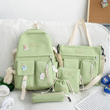2022 NEW 5-piece set School backpack Canvas Korean Large capacity Women's backpack Kawaii cute doll school girl backpack
