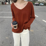 autumn v-neck oversize loose thin sweater women knit top casual pullovers Long Sleeve big size female Cashmere
