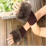 Half Finger Woolen Winter Gloves Women Knitted Warm Mittens Long Imitation Rabbit Hair Lovely Fur