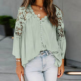 Bohemian Lace Patchwork Tops Women Spring Blouses ZANZEA 2022 Casual Flare Sleeve Blusas Female V-Neck Blusas