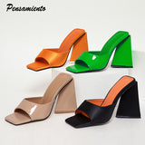 style Fashion Triangle Heeled Women Slippers 12cm Ultra High heels Square toe Slide Sandals Female Summer daily Mules