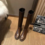2021 New Winter Women Knee-High Riding Equestrian Boots Leather Platform Shoes Woman Long Boots Office Lady