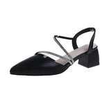 Breakj Water Drill Sandals Women Summer French Coarse High Heels Retro Single Shoes Femininity