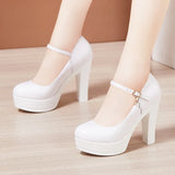 Catwalk High Heels Women's Cheongsam T Show White Size Waterproof Table Thick Heel Leather Round Head Single
