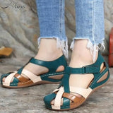 New Summer Women's Sandals Fashion Velcro Wedge Casual Sandals Baotou Low Heel PU Roman Women's Shoes Zapatos De