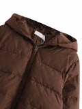 Women Fashion Brown Cropped Hooded Vest Coat Female Zipper Waistcoat Ladies Casual