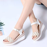 Summer New Sandals Wedge Heel Thickened Increased Sandals Women's Fashion Wild Soft Bottom Non-slip Leather Women's