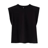 New Spring Women Shoulder Pads Profile Vest T Shirt Female Solid Loose Tops