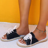 Women Denim Slippers Female Sewing Lace Up Summer Flat Laides Beach Casual Shoes Woman Open Toe Comfort Slides Plus