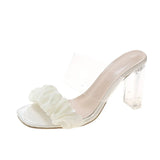 New Korean Version Of Fairy Style Transparent Thick Heel Square Head Pleated Sandals Summer High-Heeled