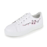 Breakj White Shoes Women 2023 Autumn New Flat Plate Shoes Net Red Leisure Anti-Slip Students Embroidered Sports Single