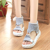 Breakj Large Number Of Women In Sandals Summer Student Shoes Polyamine Knitted Wool Women's