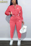 Pink Printed Baseball Coat Pants Two Piece Sets Spring Fall Outfits Womens Track Suits Casual Fashion Streetwear