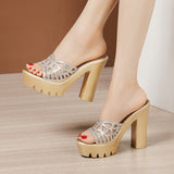 Thick-Heeled Slippers Women's Thick-Soled Waterproof Platform Fish Mouth 2023 New Summer Fashion Women Wearing Hollow-Out Sandals And